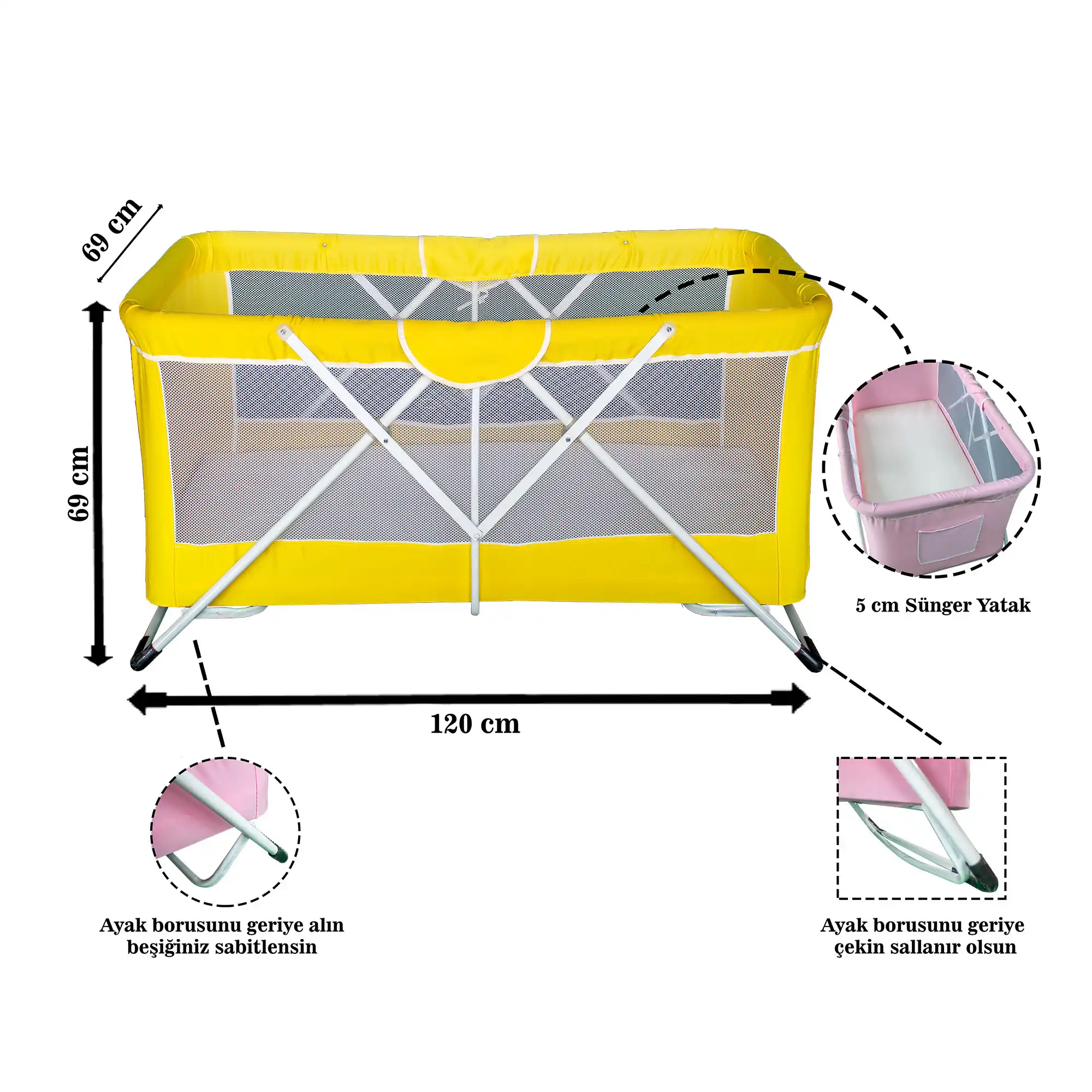 AsudeHome%20Katlanir%20Bebek%20Beşik-Sallanir%20Bebek%20Beşiği-Sarı%20Cibinlikli