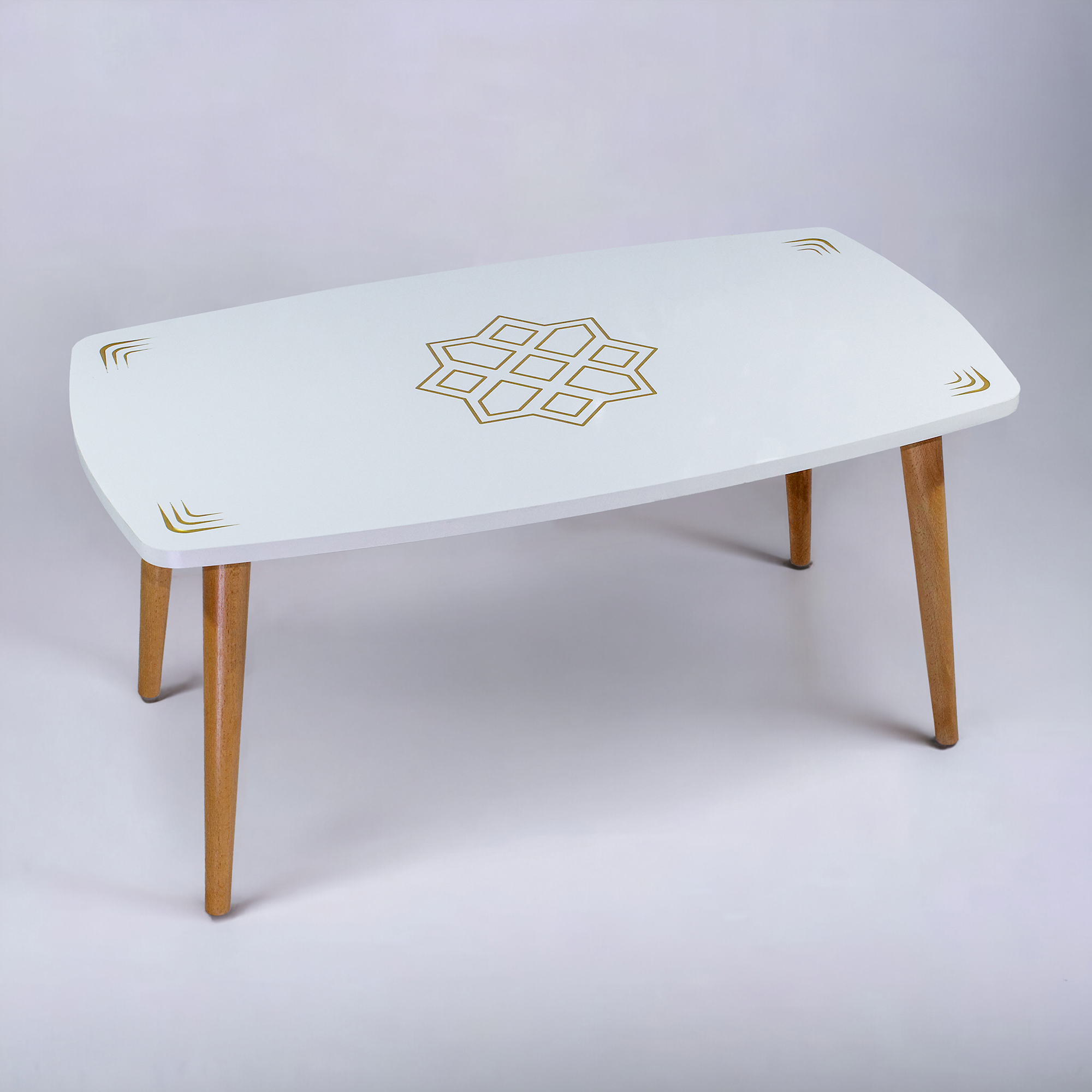 Orta Sehpa, MDF Orta Sehpa, Beyaz Desenli Oval2