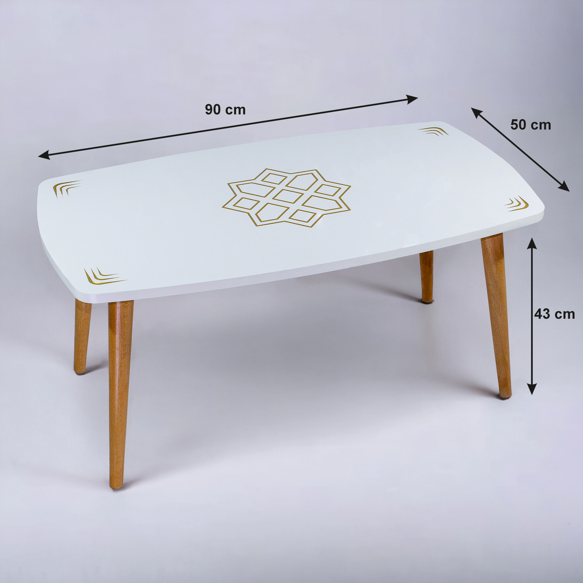 Orta Sehpa, MDF Orta Sehpa, Beyaz Desenli Oval2