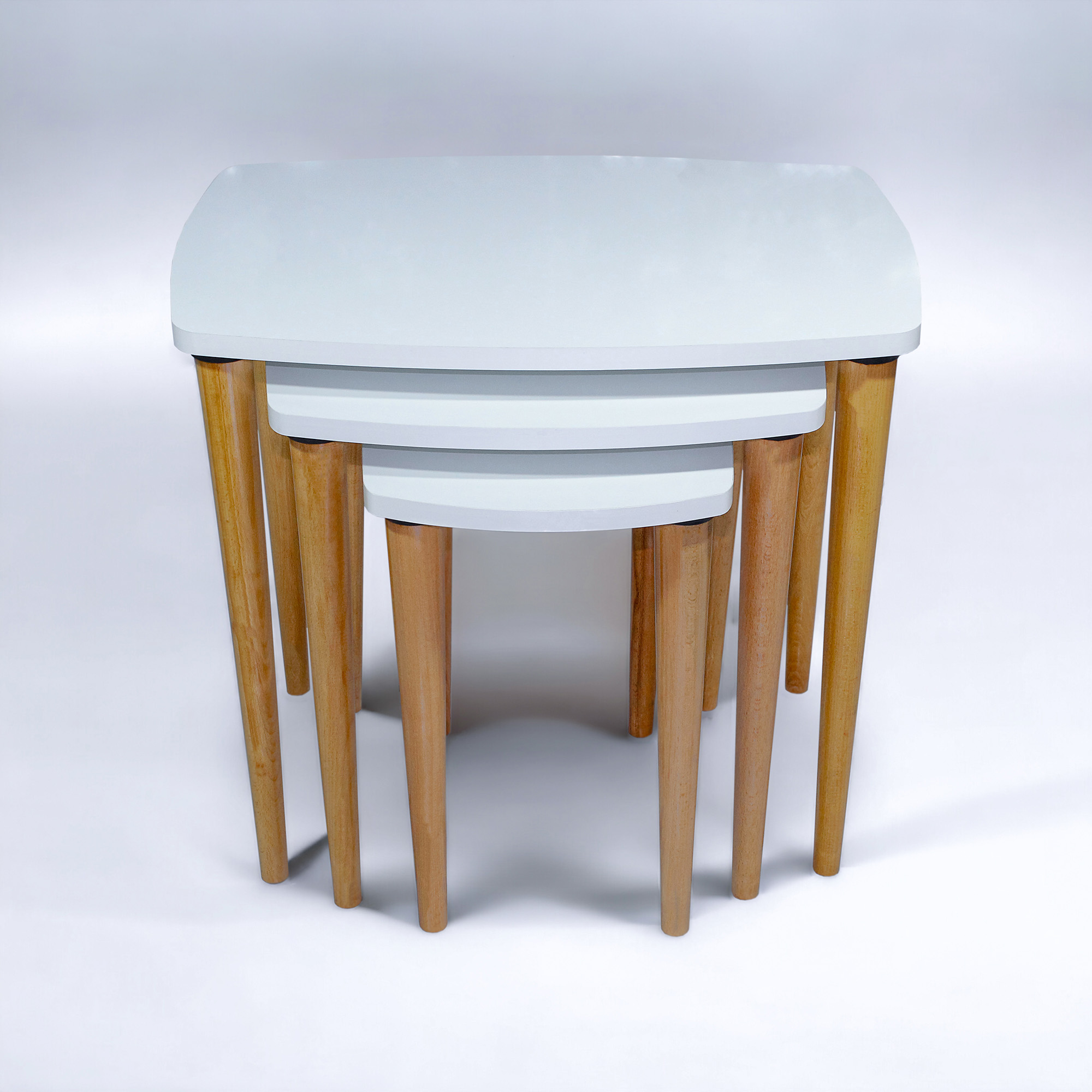 Zigon Sehpa, 3 lü zigon sehpa, Mdf Zigon Sehpa, Beyaz Oval1