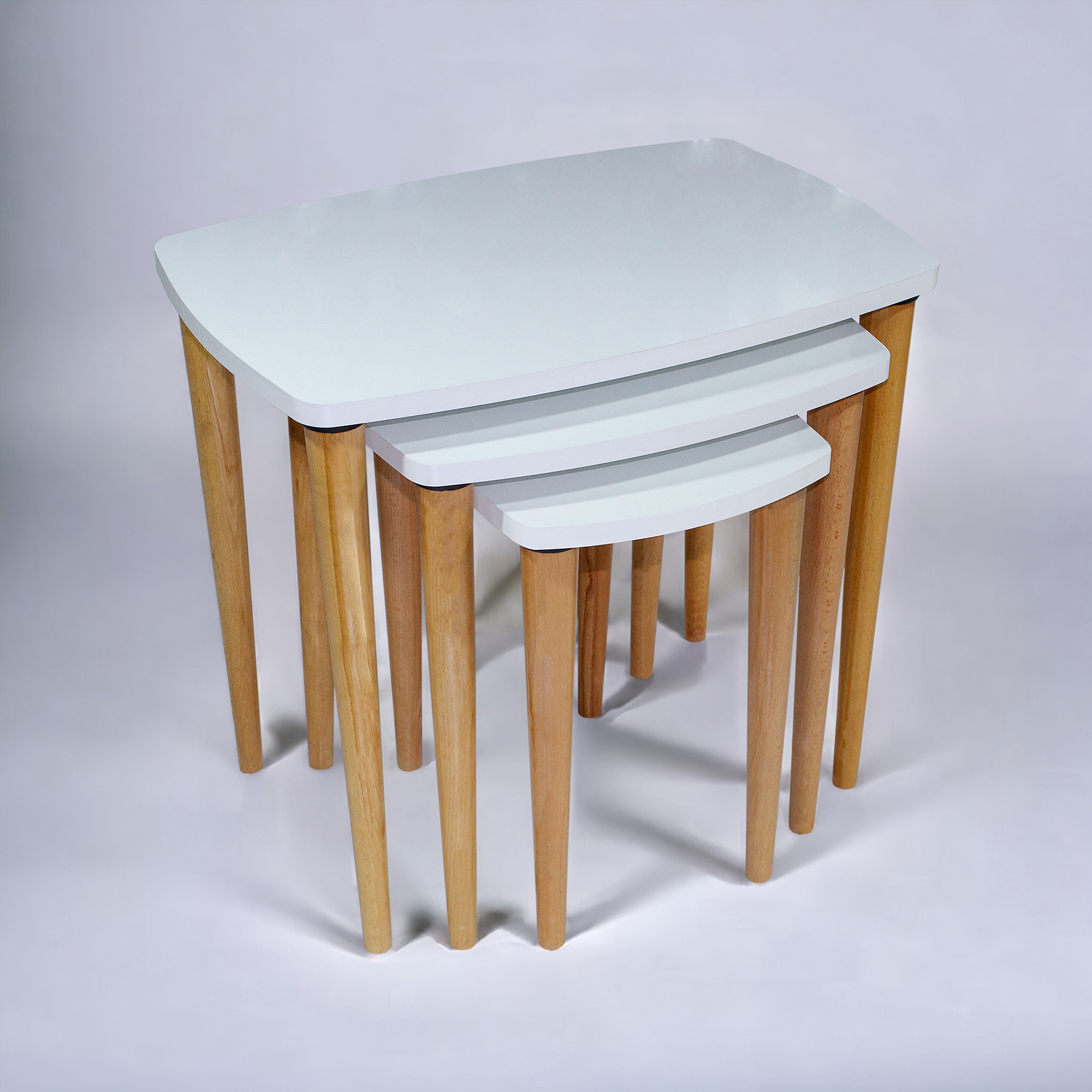 Zigon Sehpa, 3 lü zigon sehpa, Mdf Zigon Sehpa, Beyaz Oval1