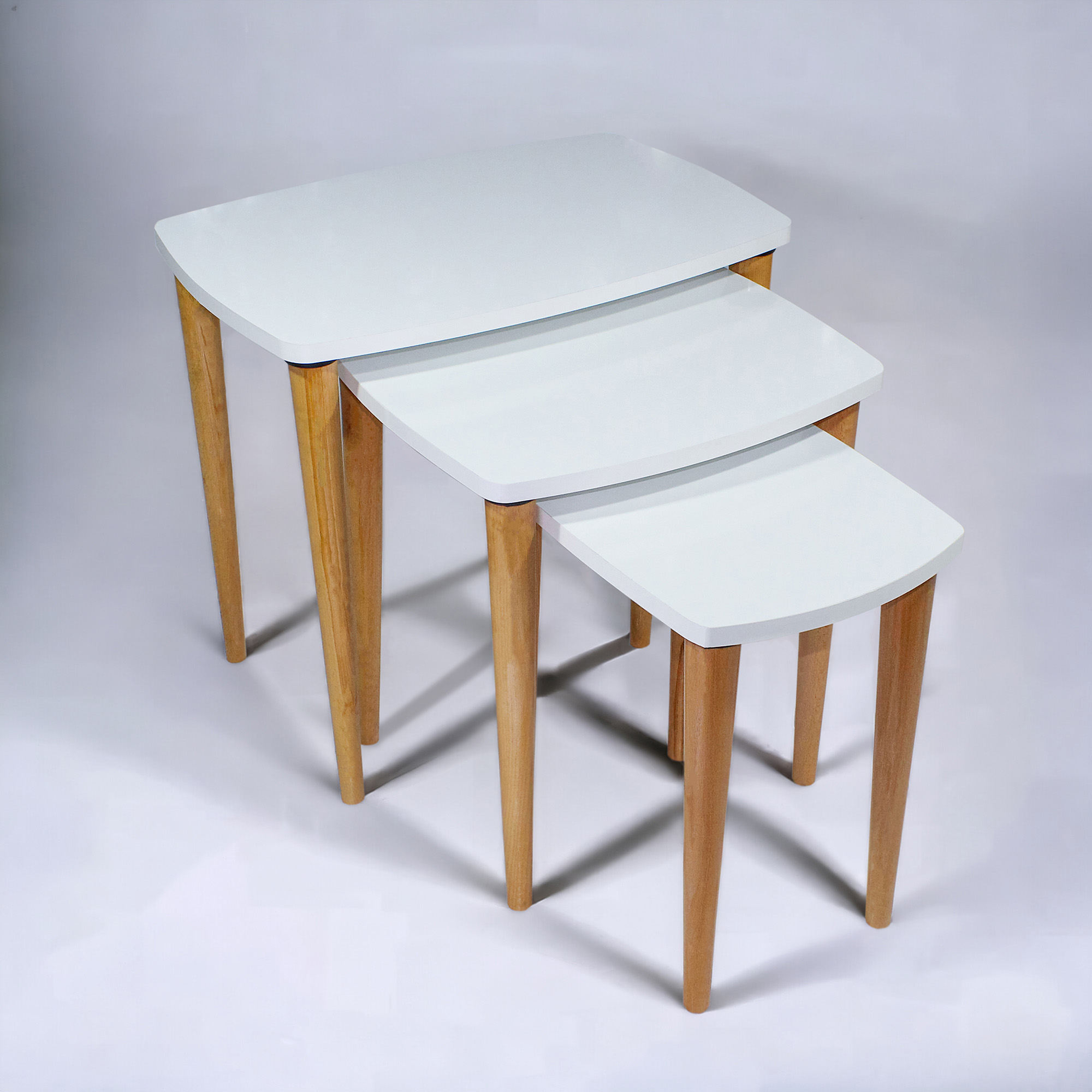 Zigon Sehpa, 3 lü zigon sehpa, Mdf Zigon Sehpa, Beyaz Oval1