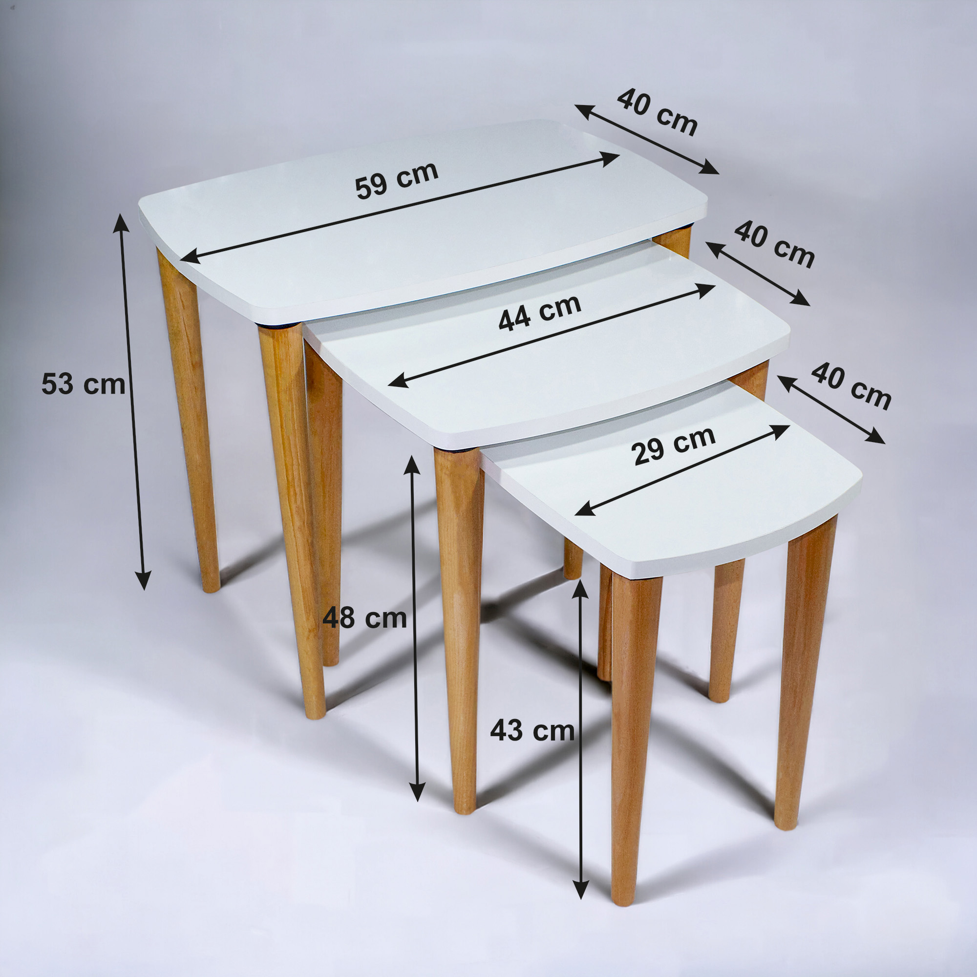Zigon Sehpa, 3 lü zigon sehpa, Mdf Zigon Sehpa, Beyaz Oval1