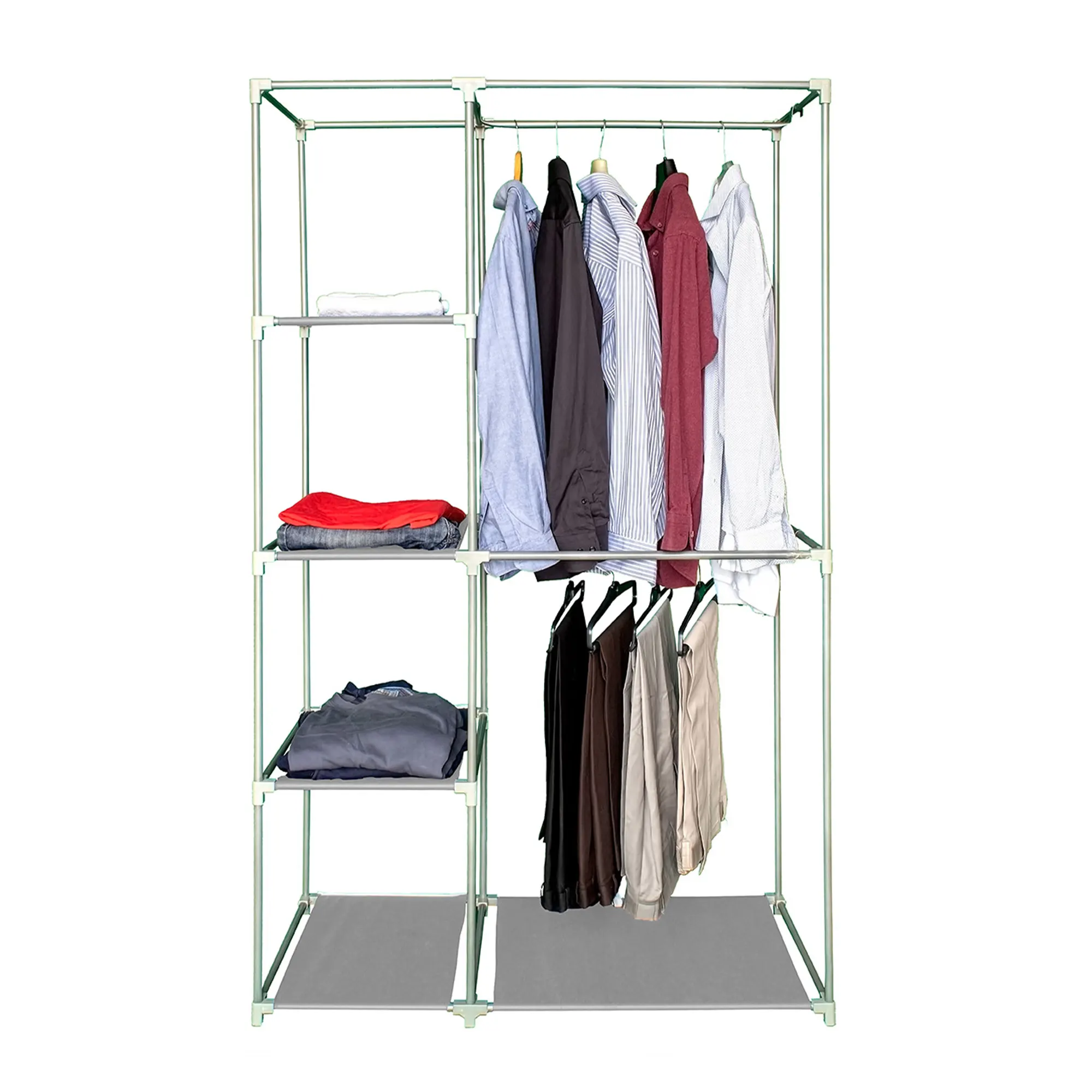 AsudeHome Bez Dolap-Dubleks Çift Askılı-Portatif Bez Dolap-Çelik Profilli-Gri