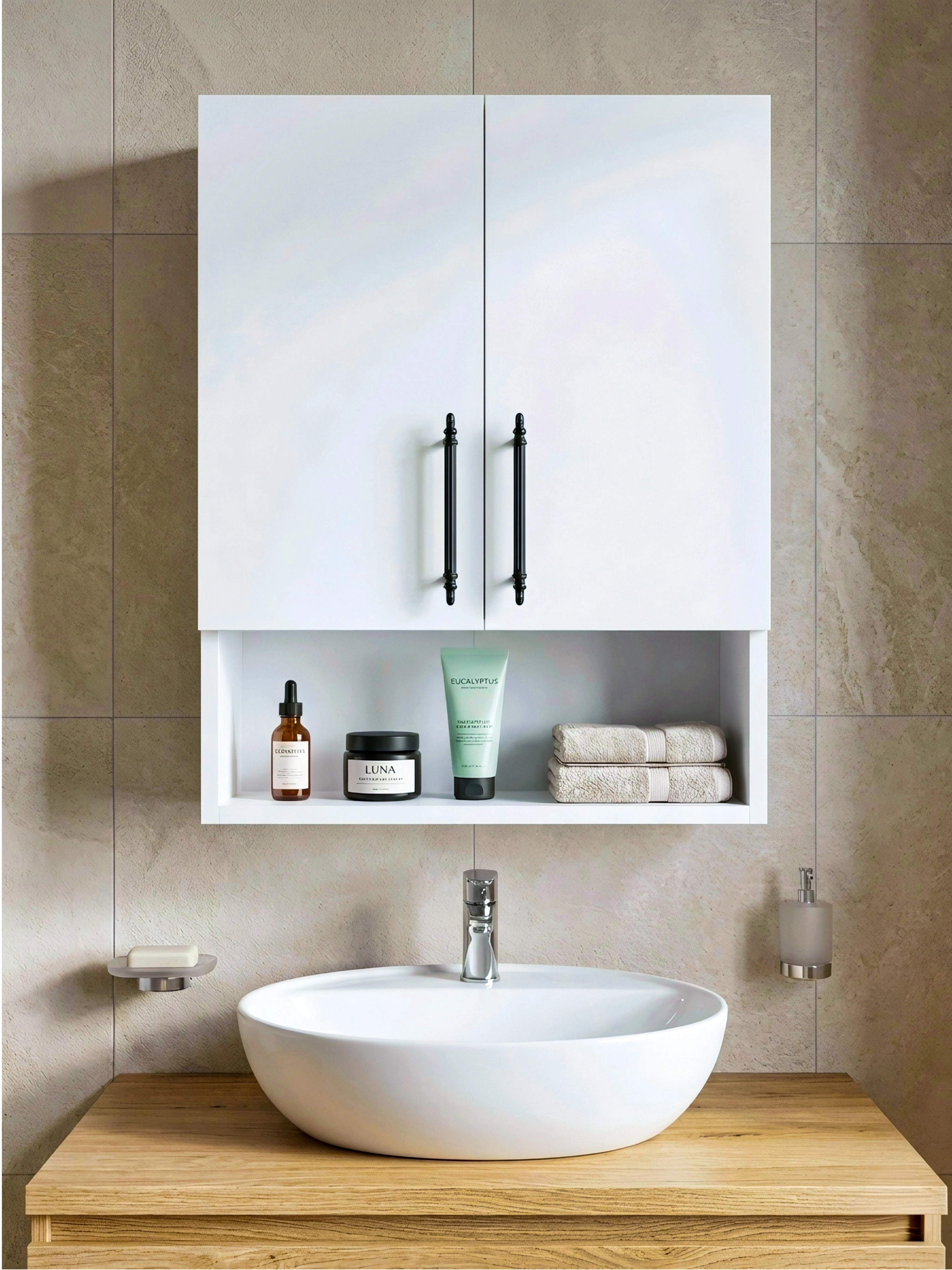 Çok Amaçlı Banyo Dolabı, Ecza Dolabı, 2 Kapaklı Dolap, Hol, Banyo, Ofis, Beyaz, AsudeHome
