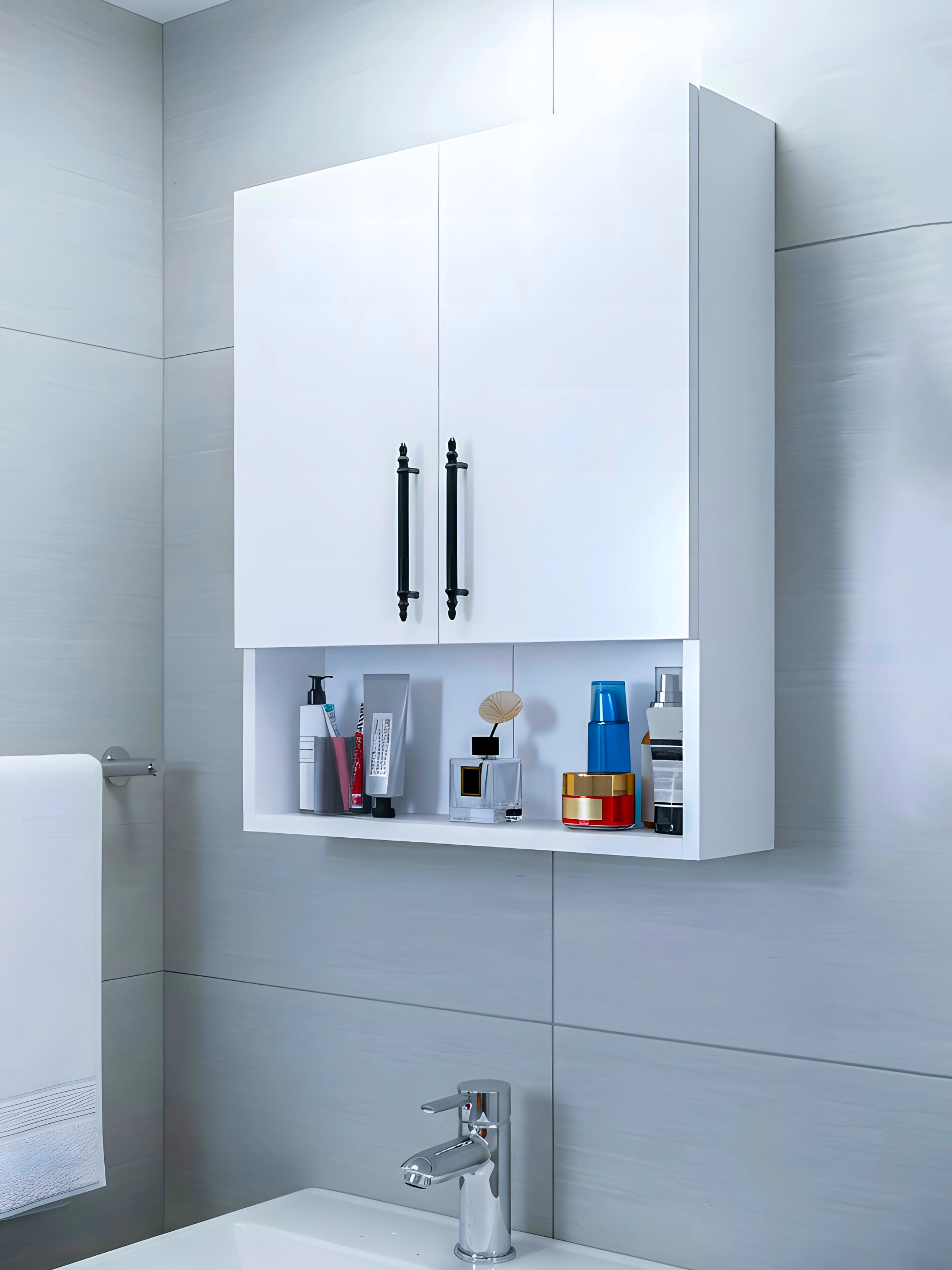 2 Kapaklı Banyo Dolabı, Çok Amaçlı Dolap, Banyo Ecza Dolabı ,Beyaz, AsudeHome