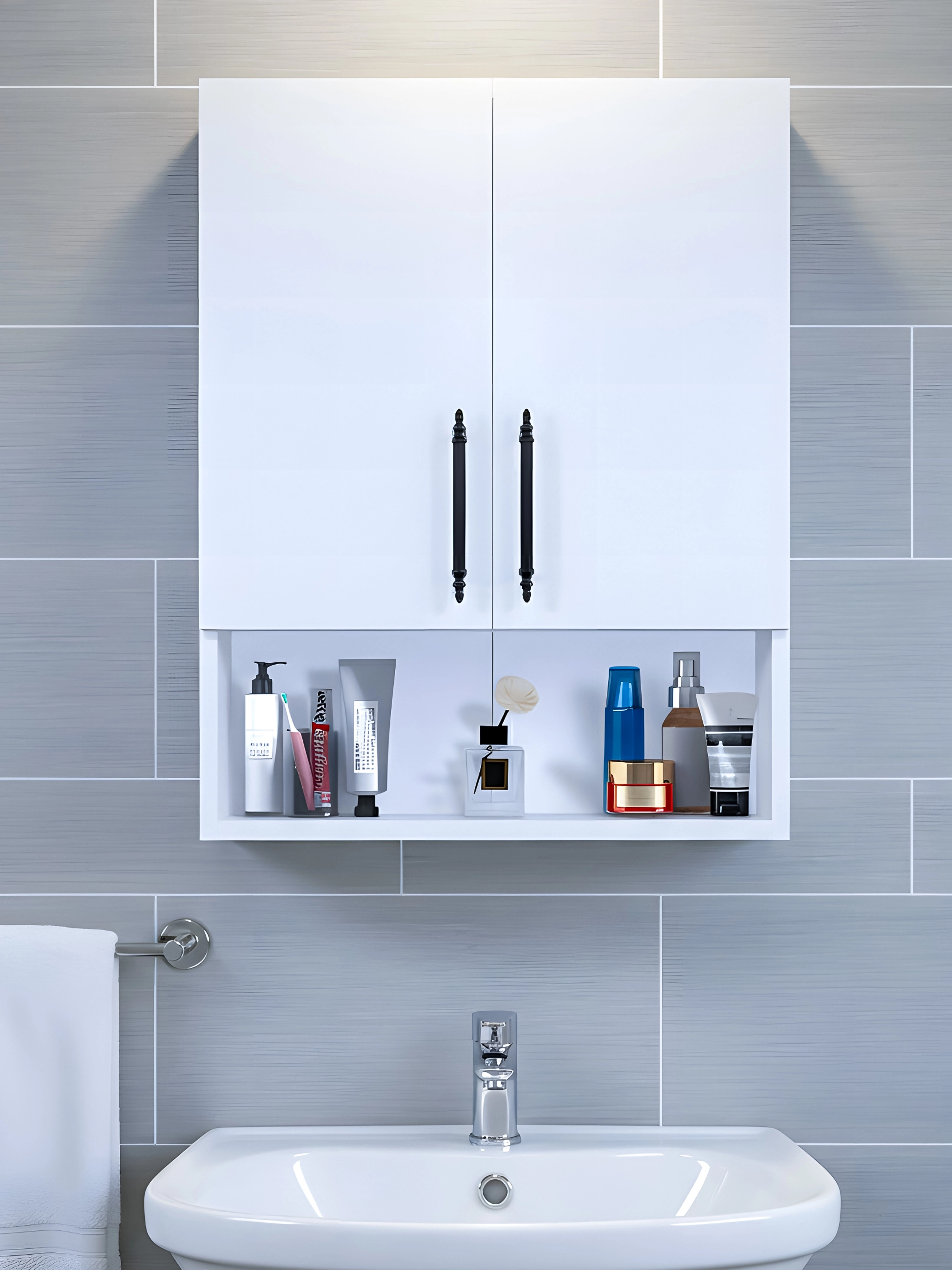 2 Kapaklı Banyo Dolabı, Çok Amaçlı Dolap, Banyo Ecza Dolabı ,Beyaz, AsudeHome