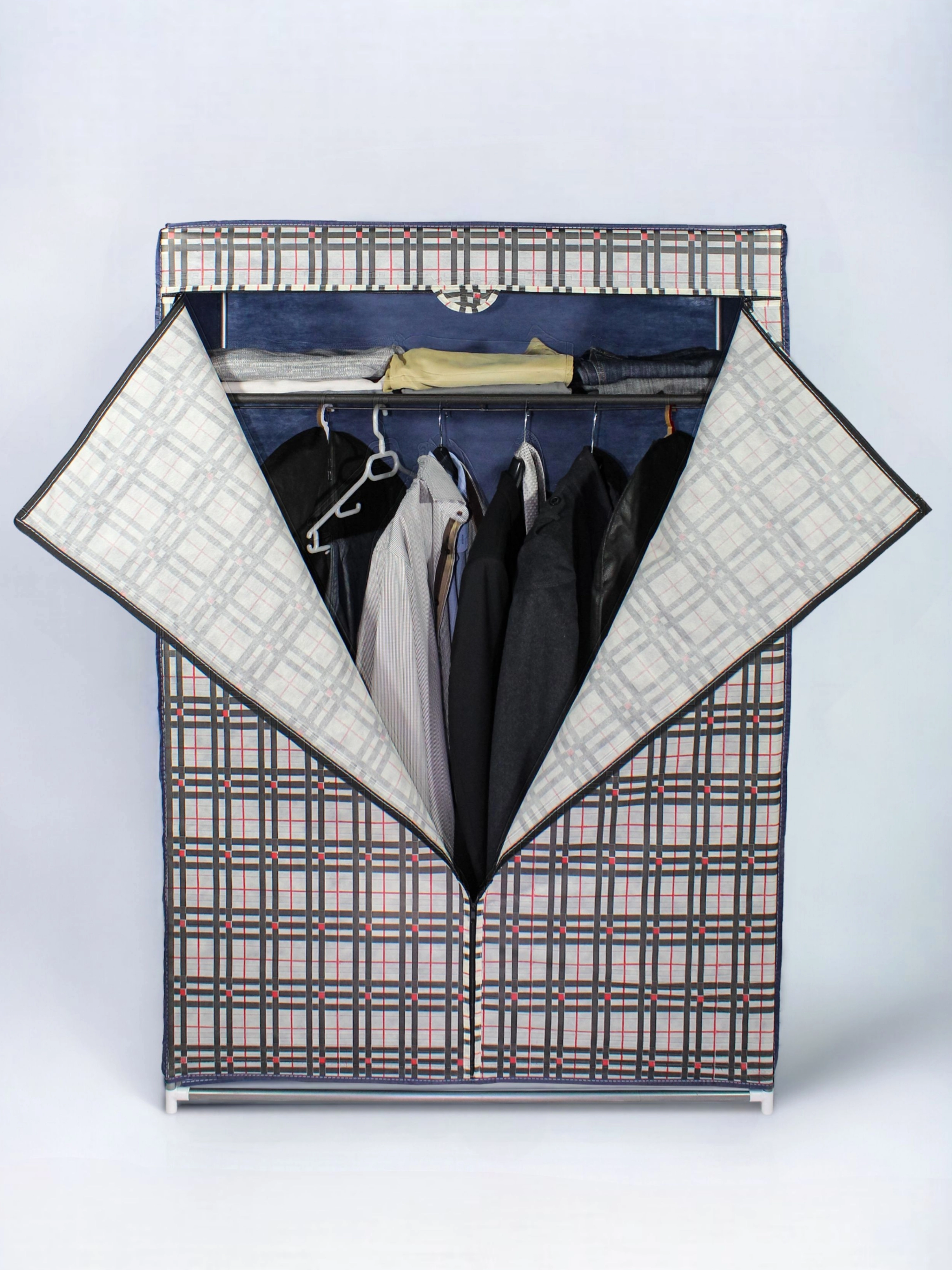 Bez Dolap Çelik Profilli 100 cm Askı Portatif Dolap Ekose Krem