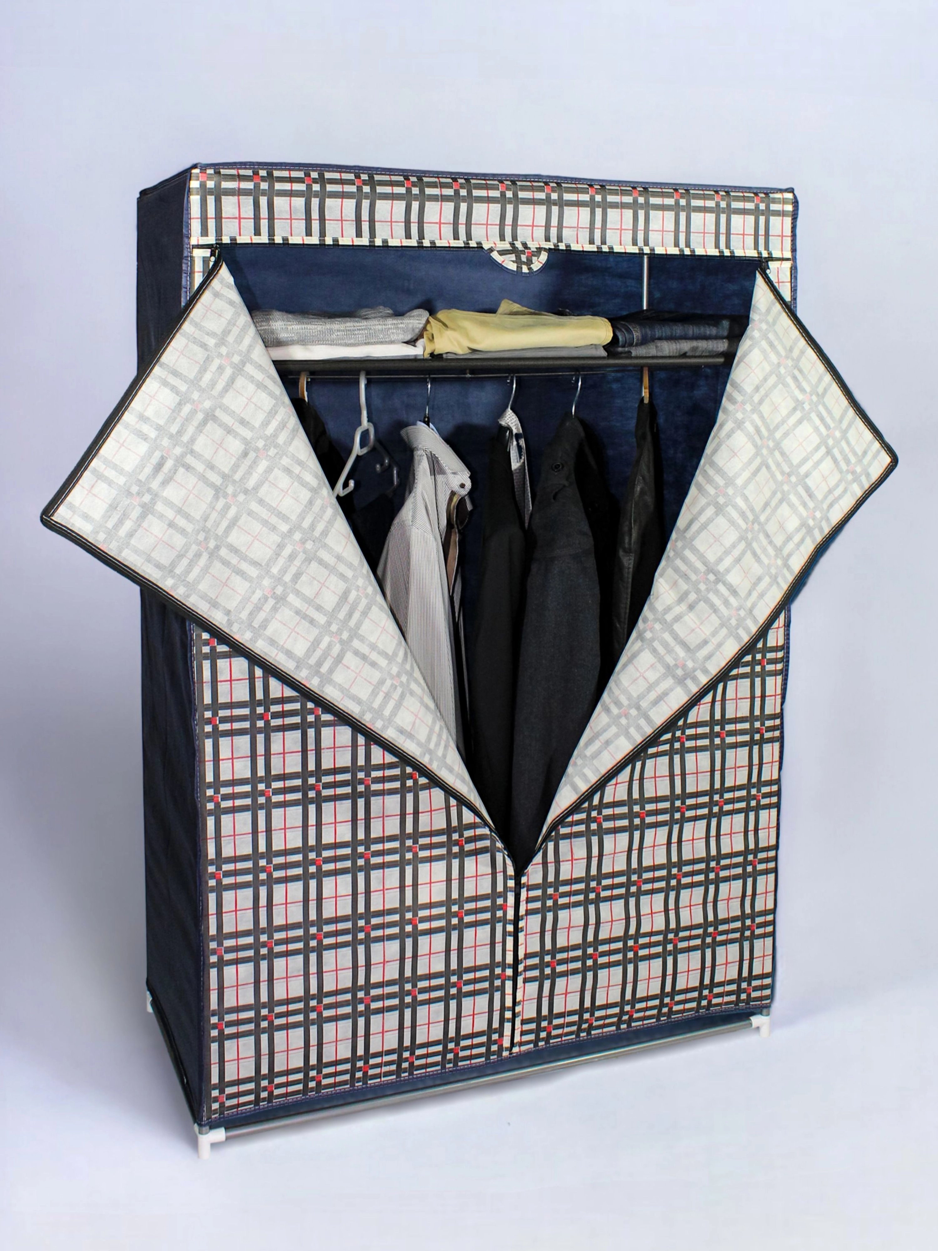 Bez Dolap Çelik Profilli 100 cm Askı Portatif Dolap Ekose Krem