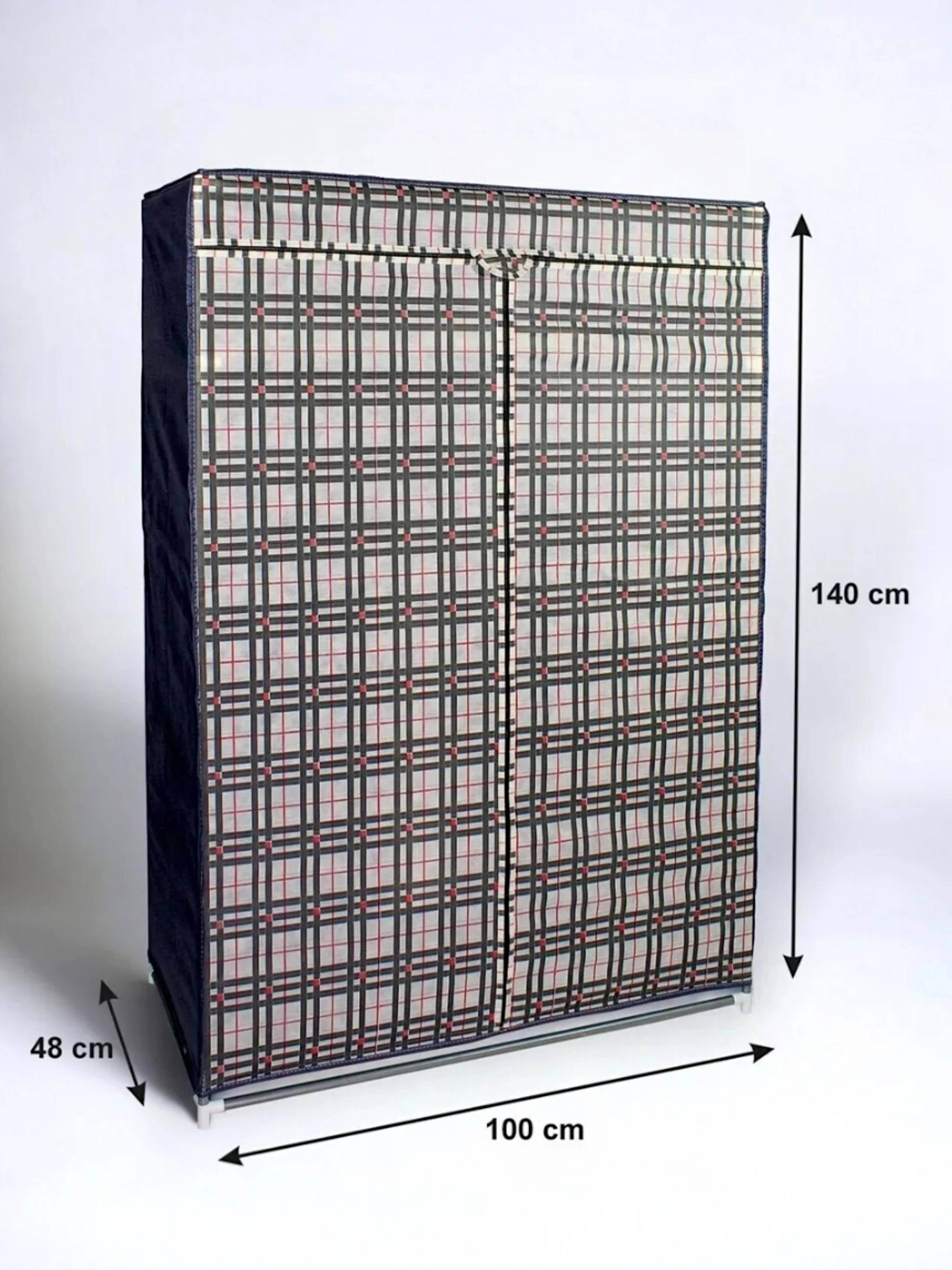 Bez Dolap Çelik Profilli 100 cm Askı Portatif Dolap Ekose Krem