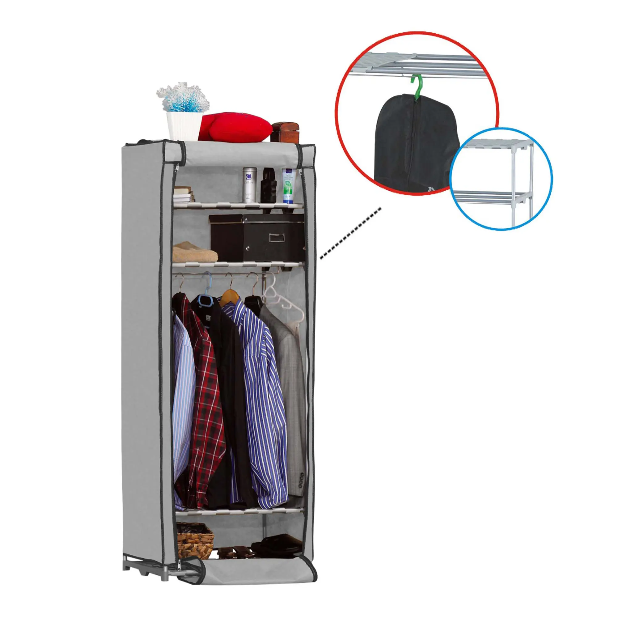 AsudeHome Bez Dolap-Flash-Portatif Bez Dolap-Çelik Profilli-Plastik Raflı-Gri