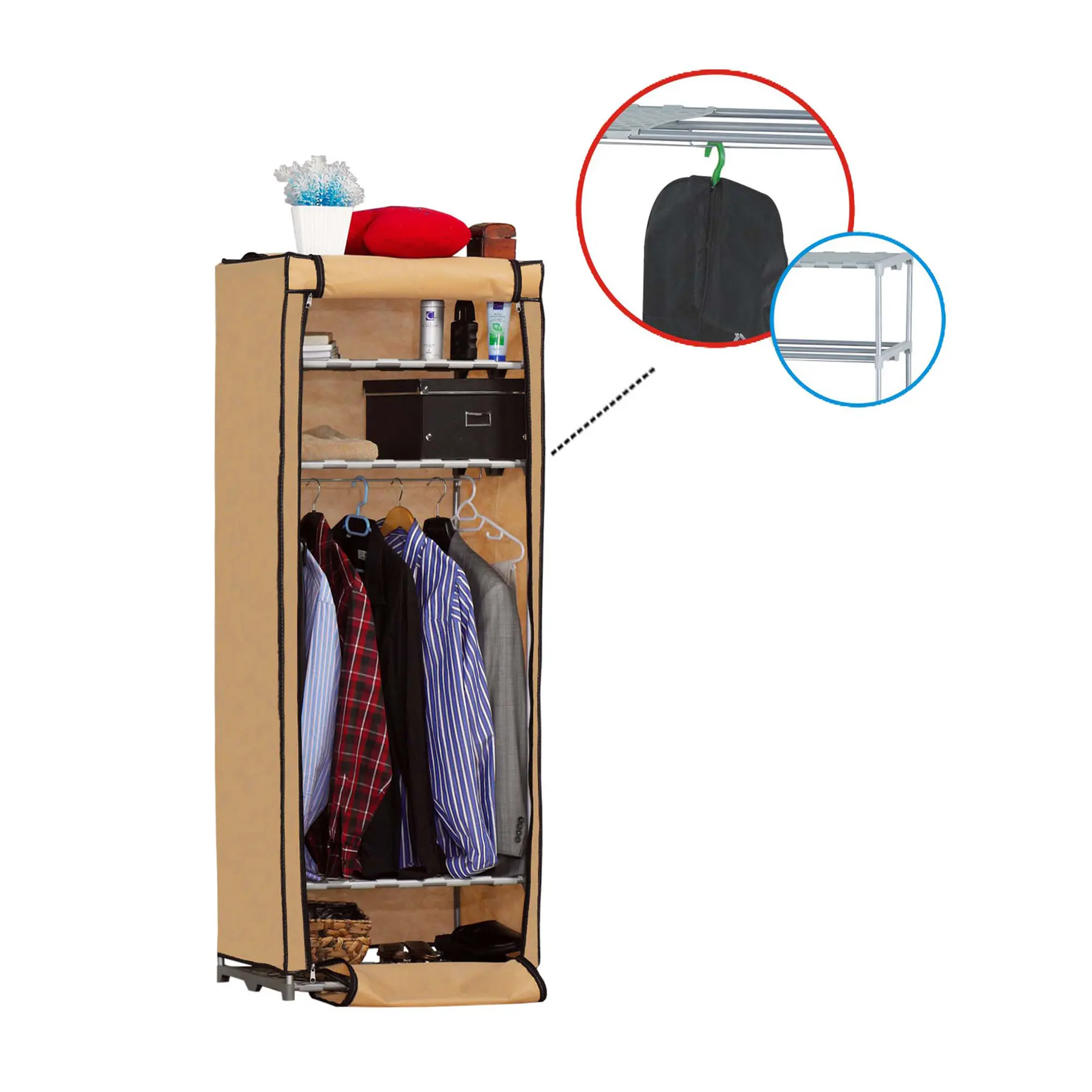 AsudeHome Bez Dolap-Flash-Portatif Bez Dolap-Çelik Profilli-Plastik Raflı-Bej