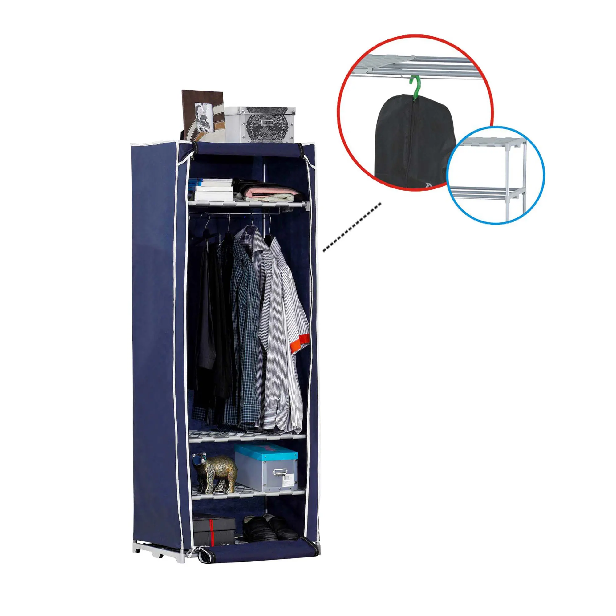 AsudeHome Bez Dolap-Flash-Portatif Bez Dolap-Çelik Profilli-Plastik Raflı-Lacivert