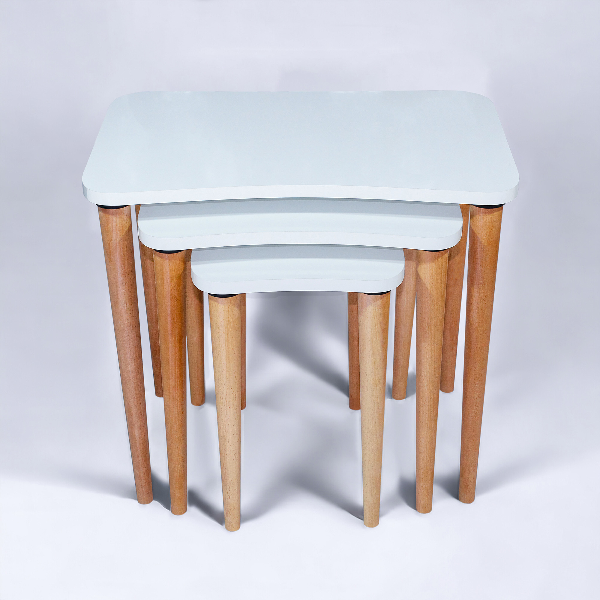 Zigon Sehpa, 3 lü zigon sehpa, Mdf Zigon Sehpa, Beyaz Oval2