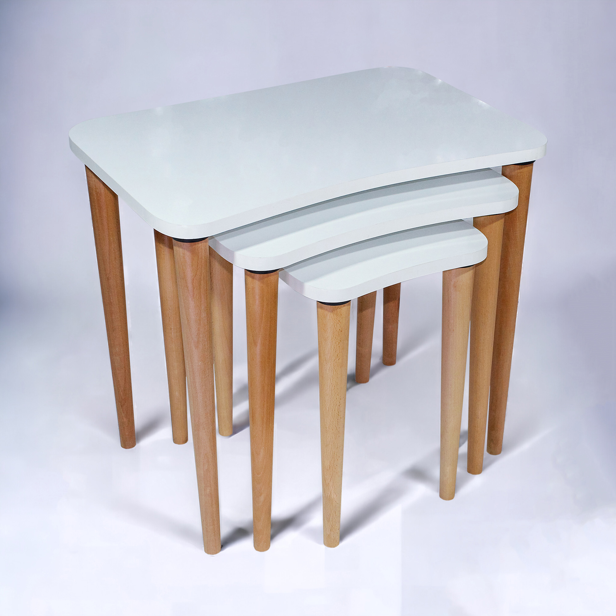 Zigon Sehpa, 3 lü zigon sehpa, Mdf Zigon Sehpa, Beyaz Oval2