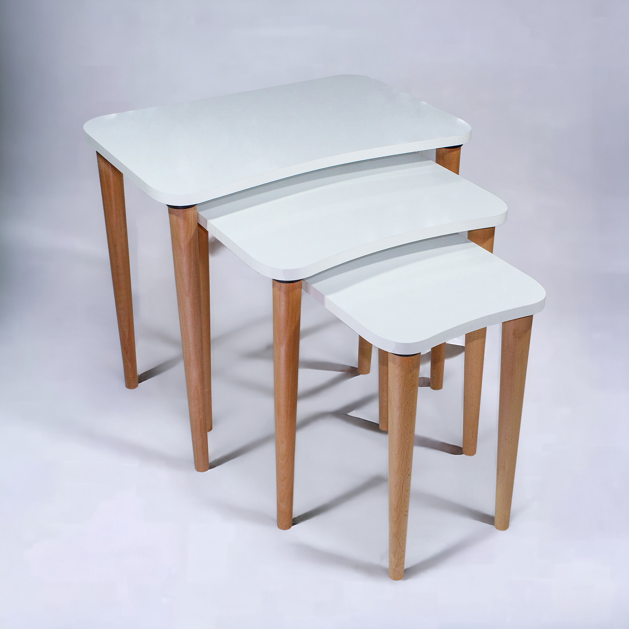 Zigon Sehpa, 3 lü zigon sehpa, Mdf Zigon Sehpa, Beyaz Oval2