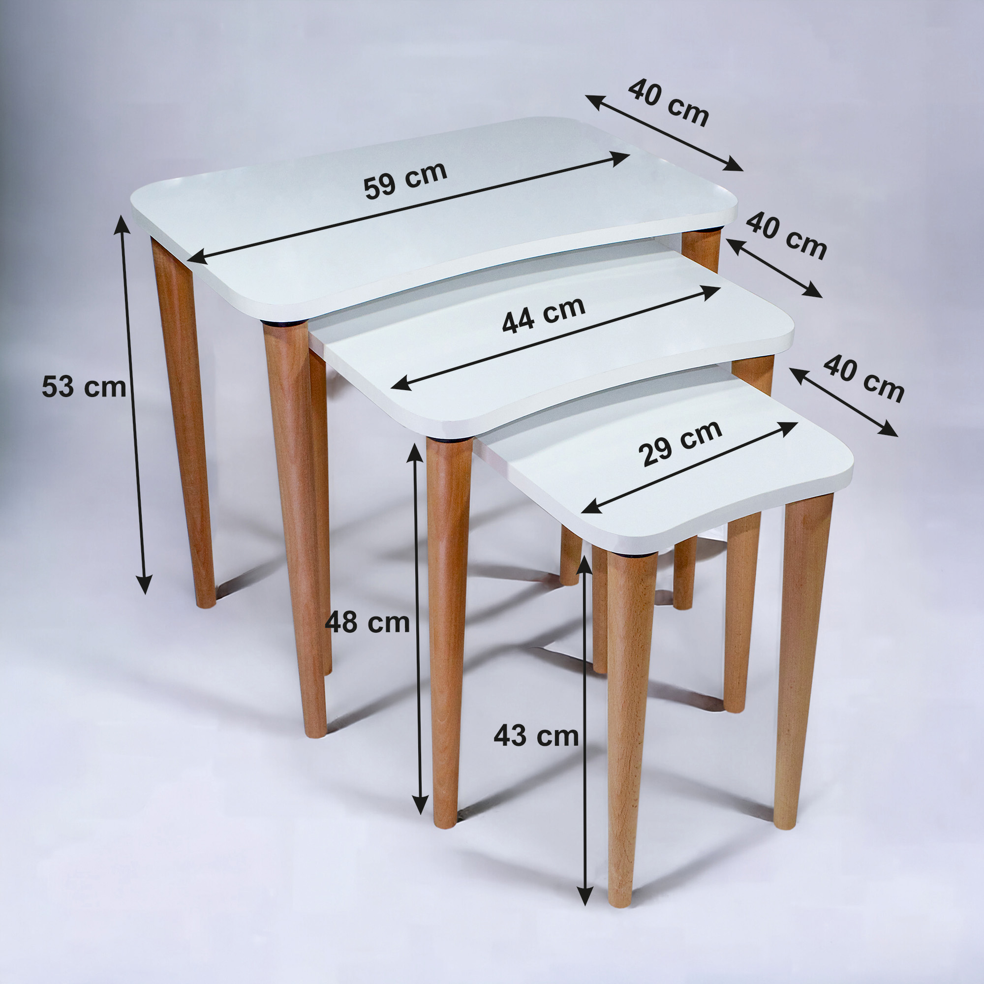 Zigon Sehpa, 3 lü zigon sehpa, Mdf Zigon Sehpa, Beyaz Oval2