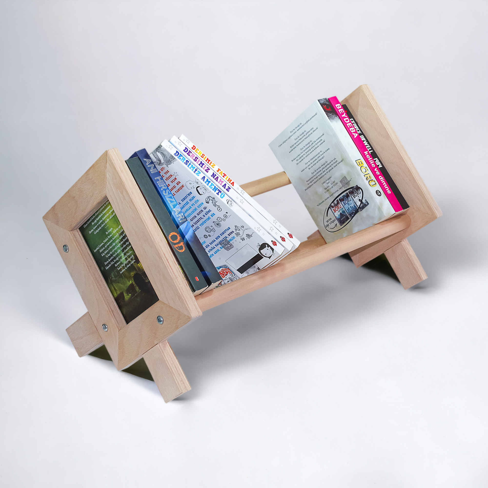 Masaüstü Kitaplık Ahşap Kitap Rafı Organizer Düzenleyici Kayın Kitaplık Çocuk Kitaplığı 50cm