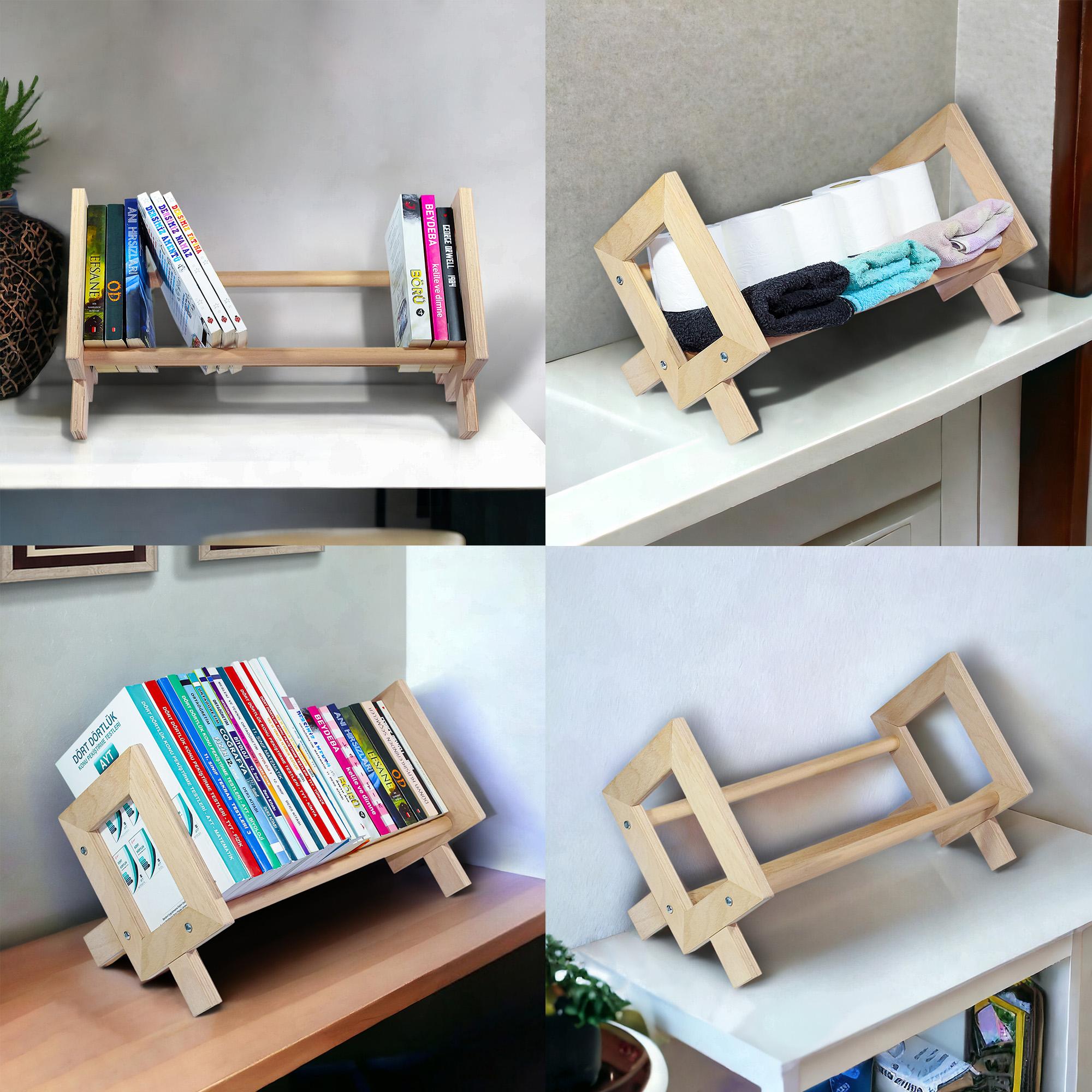 Masaüstü Kitaplık Ahşap Kitap Rafı Organizer Düzenleyici Kayın Kitaplık Çocuk Kitaplığı 50cm