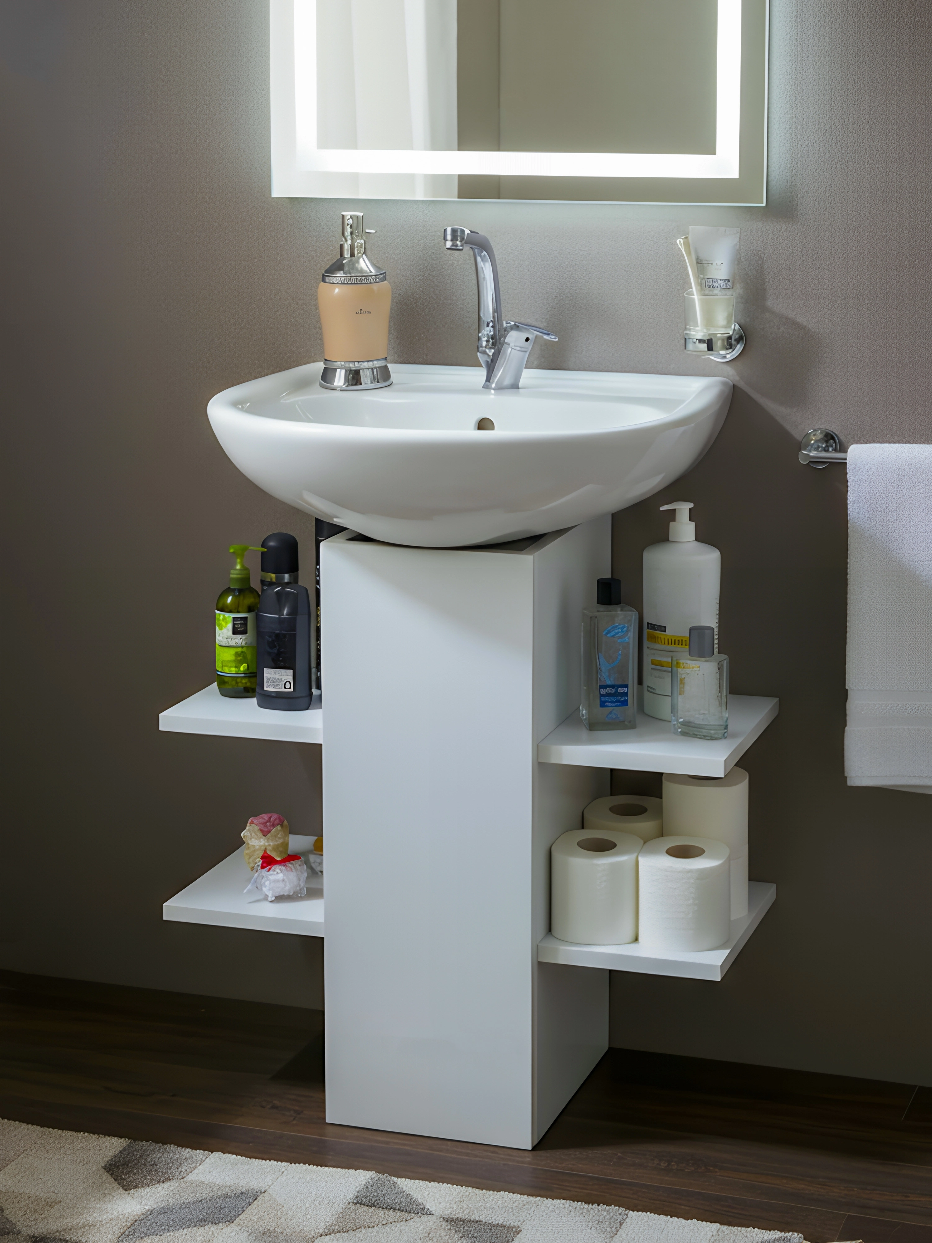 Lavabo Altı Dolap, Banyo Dolabı, Banyo Düzenleyici Raflar, Beyaz, AsudeHome