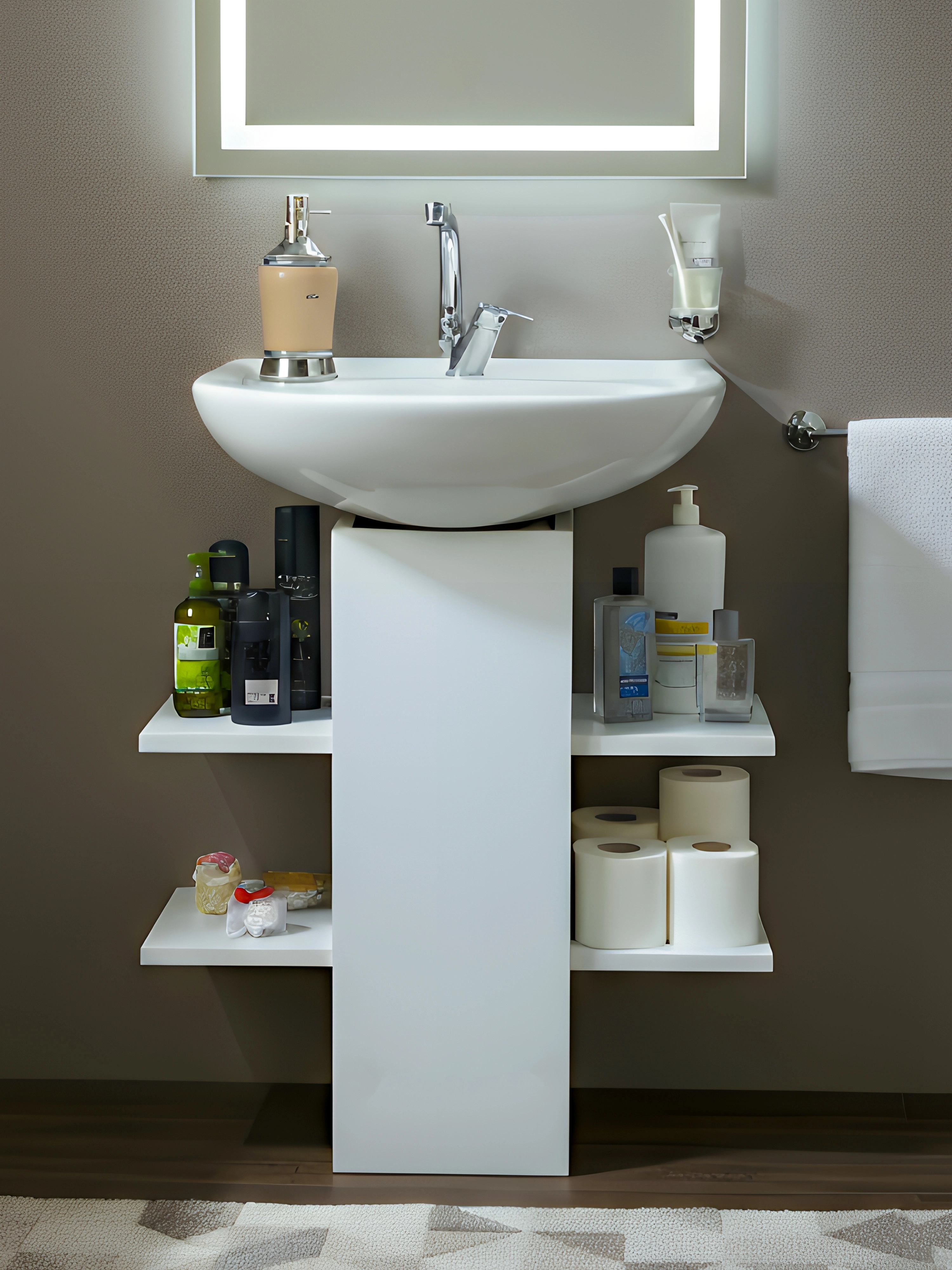 Lavabo Altı Dolap, Banyo Dolabı, Banyo Düzenleyici Raflar, Beyaz, AsudeHome