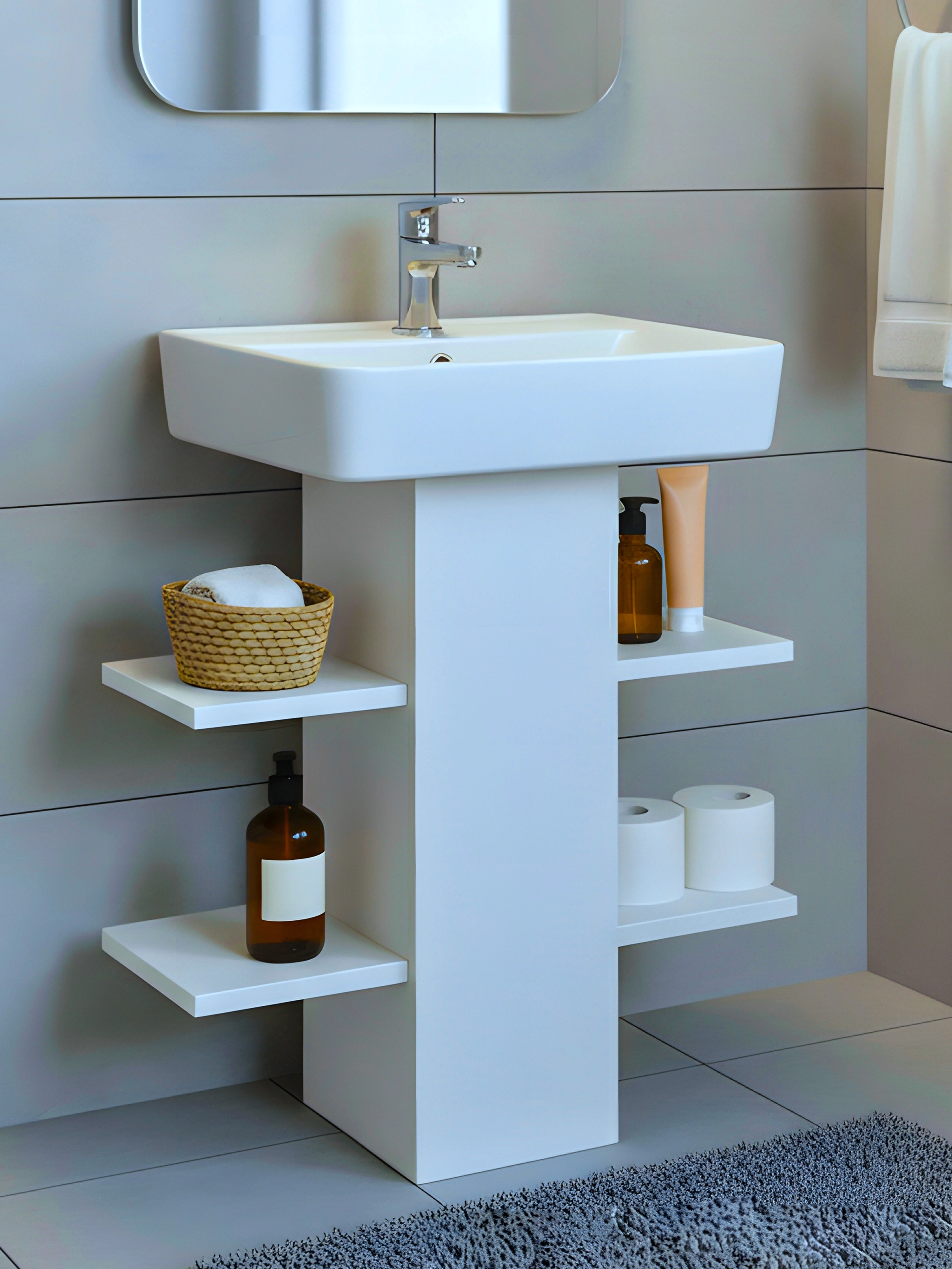 Banyo Dolabı, Düzenleyici Dolap, Lavabo Altı Kapama Kutusu ,Beyaz, AsudeHome