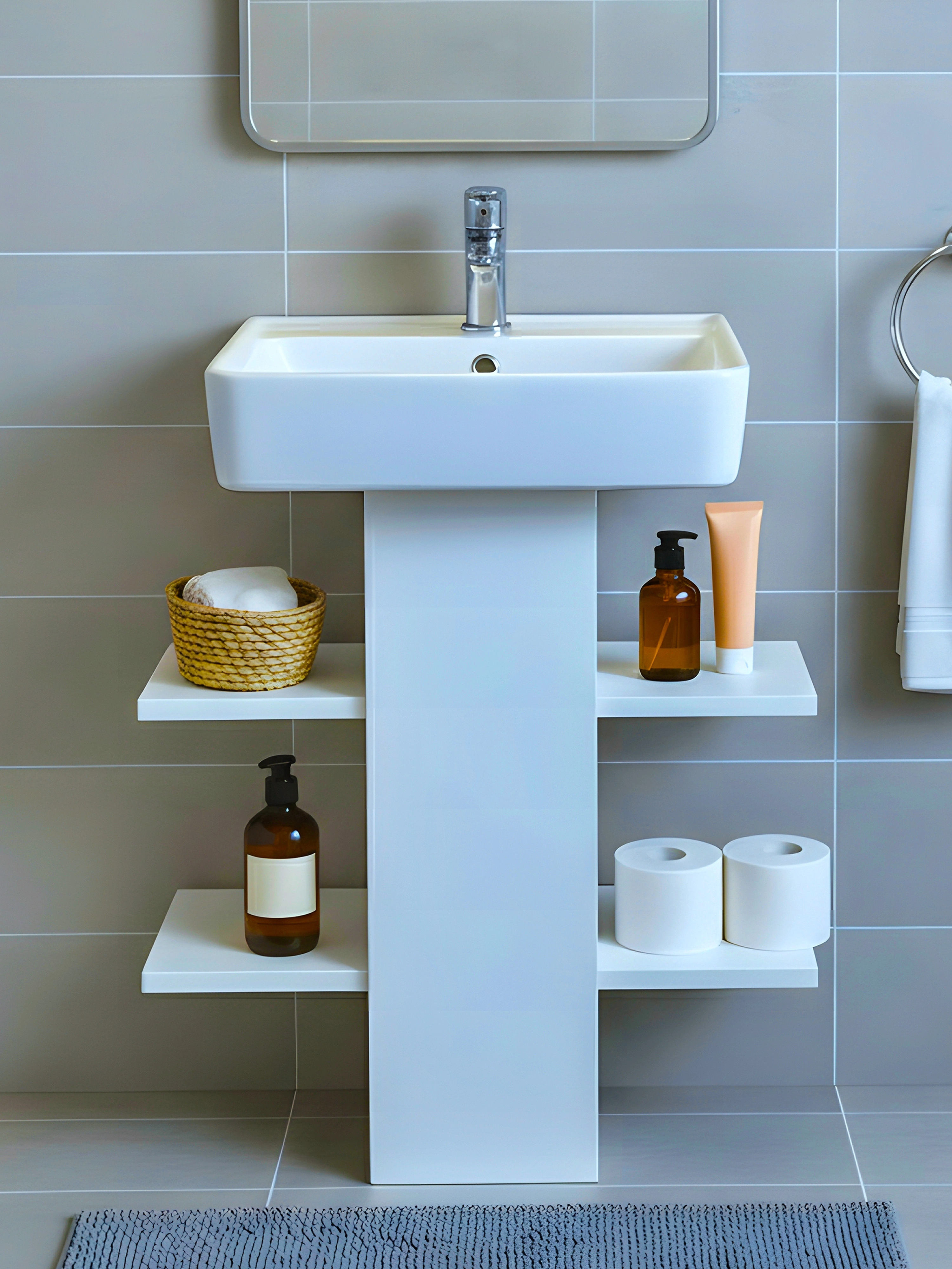 Banyo Dolabı, Düzenleyici Dolap, Lavabo Altı Kapama Kutusu ,Beyaz, AsudeHome