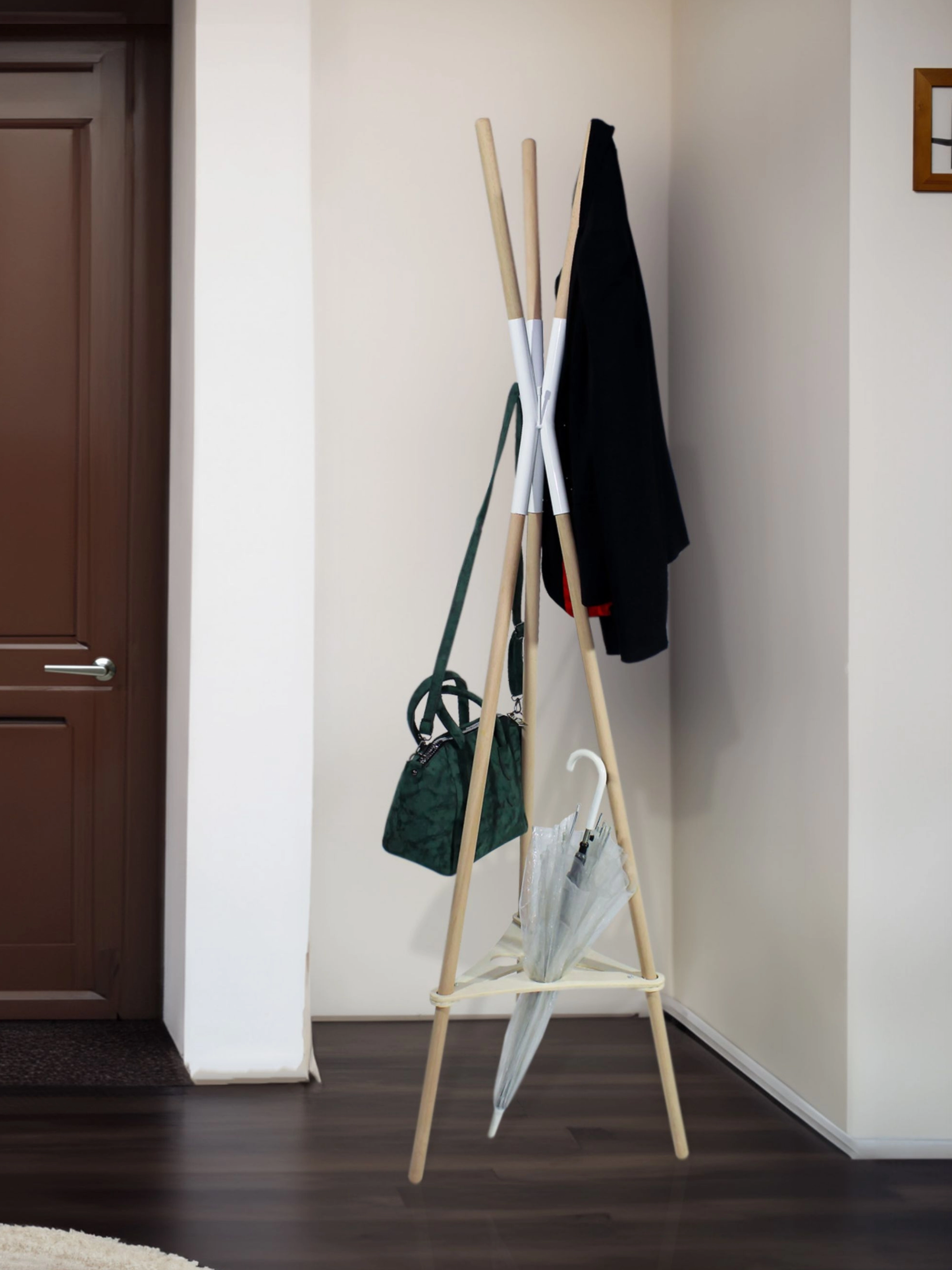 Ahşap Ayaklı Elbise Askısı Ahşap Tasarım Portmanto 160 X 44 Cm AsudeHome