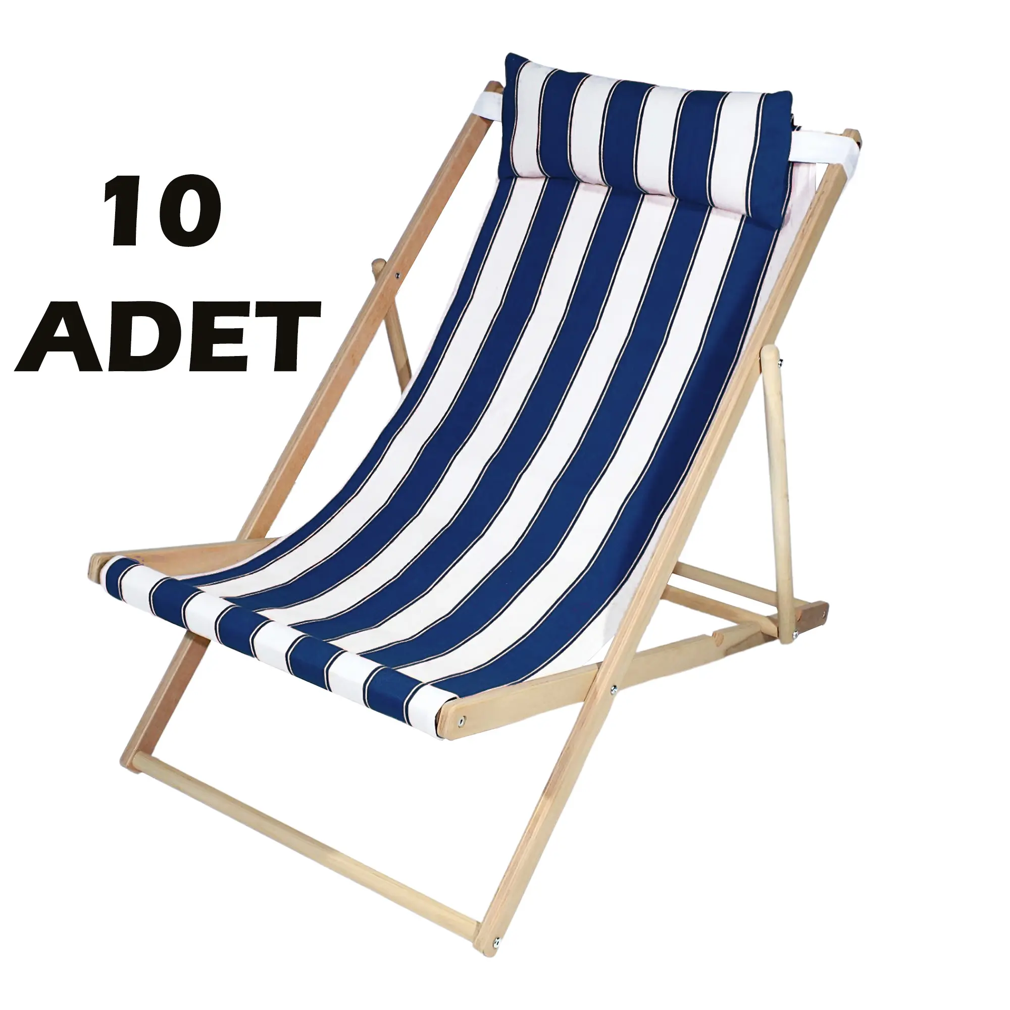 AsudeHome 10 Adet Toptan Ahşap Katlanır Şezlong Bahçe Balkon Plaj Şezlongu-Mavi