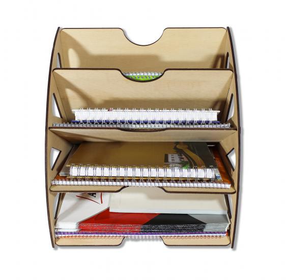 Ahşap Dekoratif Evrak Rafı Dosya Düzenleyici Masaüstü Toplayıcı Organizer Bej